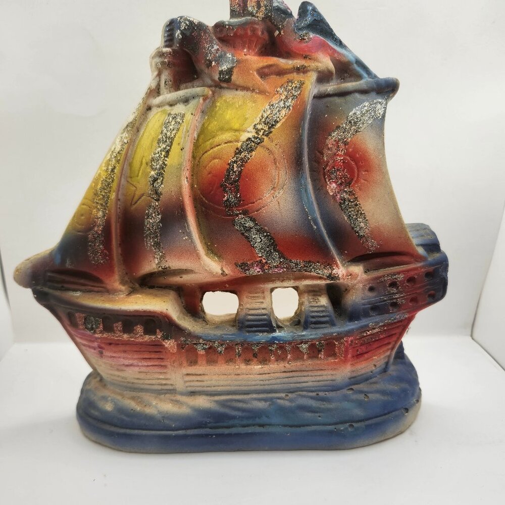 Vintage Carnival Chalkware Sailing Ship Figurine